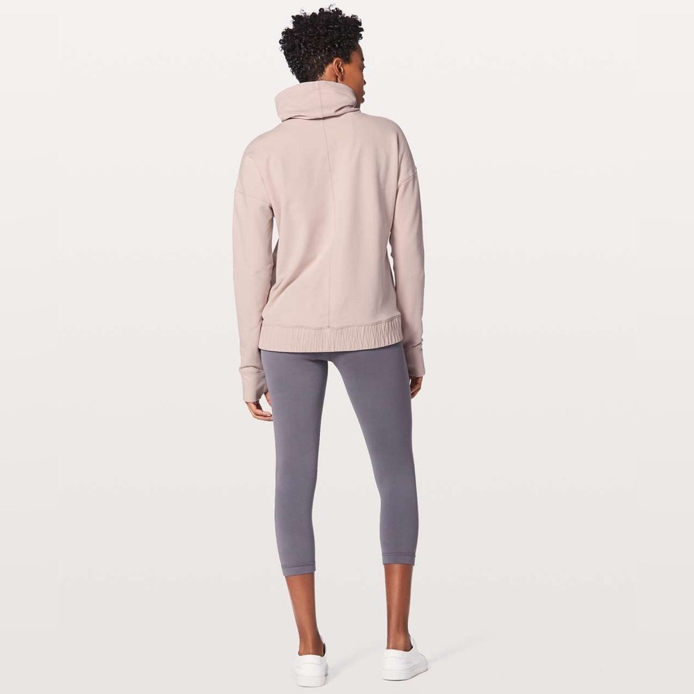 Lululemon Stress Less Pullover Porcelain Pink Sweatshirt Cowl 10 Large - Picture 2 of 7